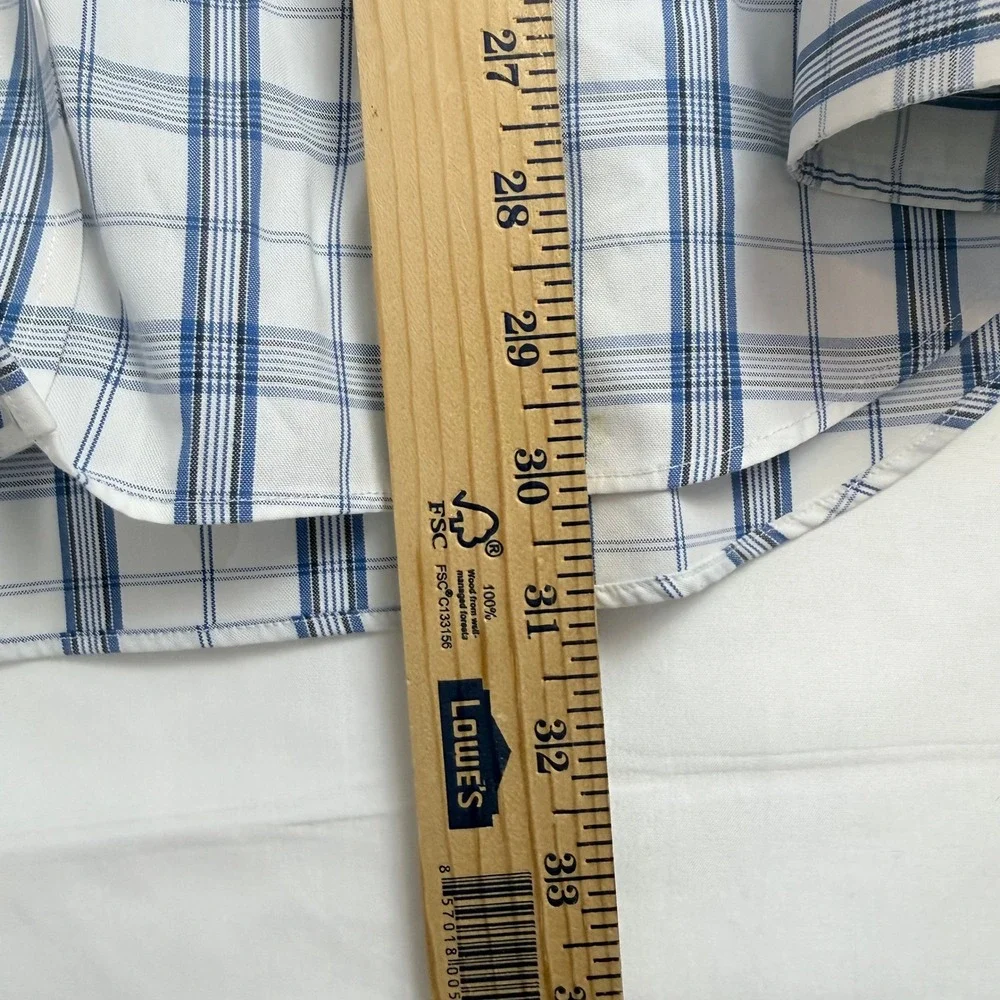 Banana Republic Mens L 16-16.5 Blue Plaid Non-Iron Classic Fit Preppy Office